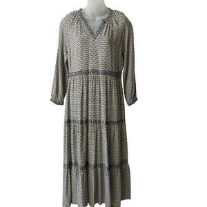 Old Navy Floral Maxi Tiered Dress XS Black White Boho Cottagecore Peasant Ruffle